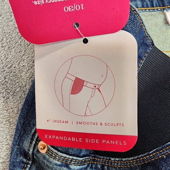 Womens MIDI Maternity Blue Jean Shorts 4” inseam Isabel Maternity Side Panel 10 - Picture 8 of 16